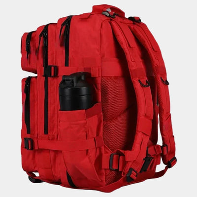 Mochila Gympack Pro 50 Litros Vermelha - Vista da Lateral Mostrando Porta-garrafa